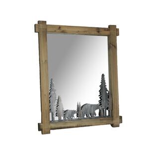 26 Inch Black Bears Wood And Metal Wall Mirror Decorative Forest Bathroom Decor